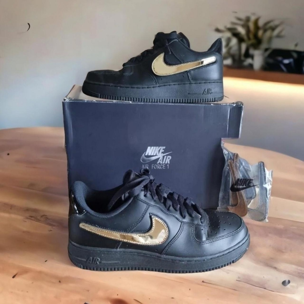 Nike air force 1 black metallic gold trainers uk 6.5 good condition - Picture 1 of 4